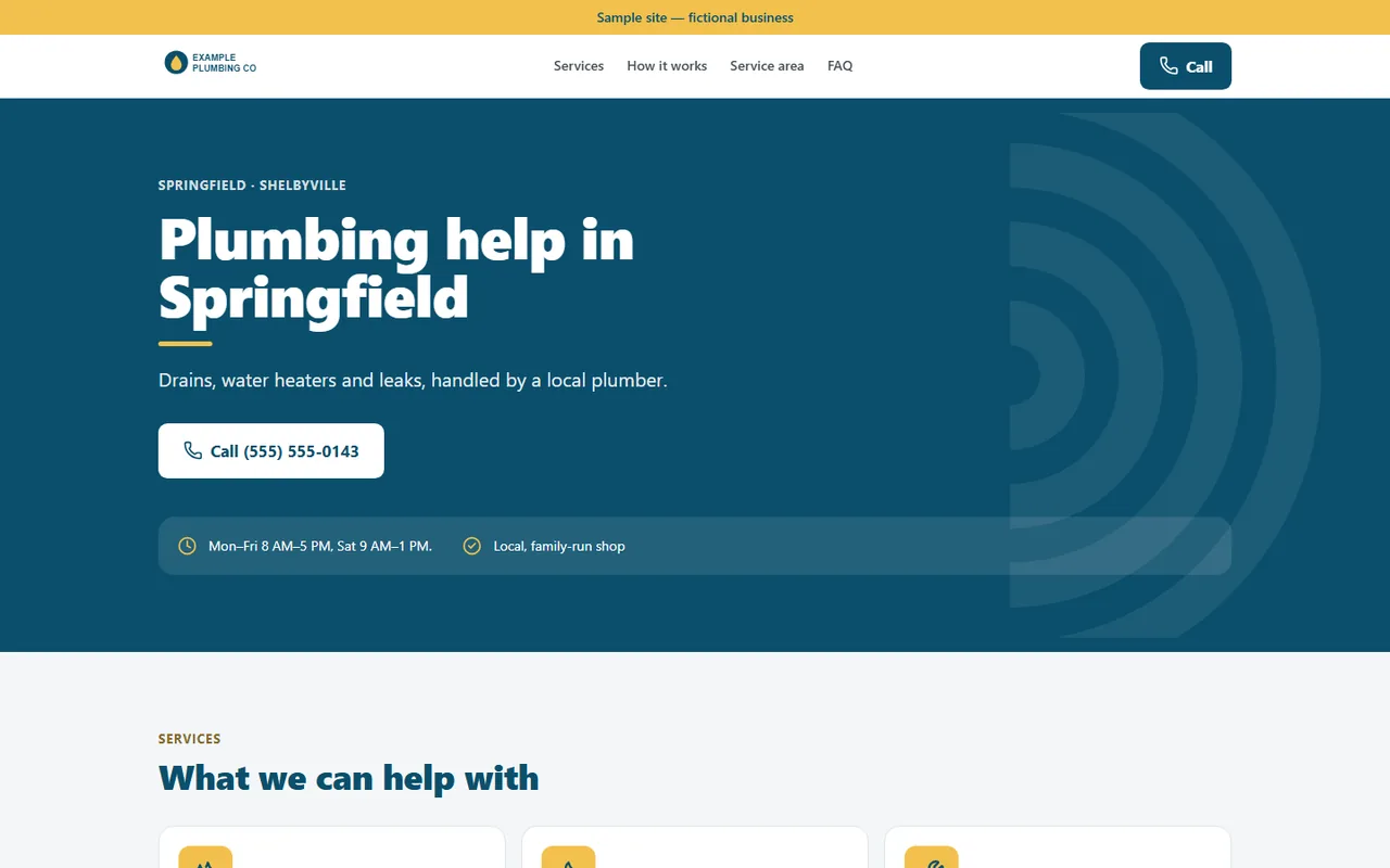 The live sample site in a desktop browser window